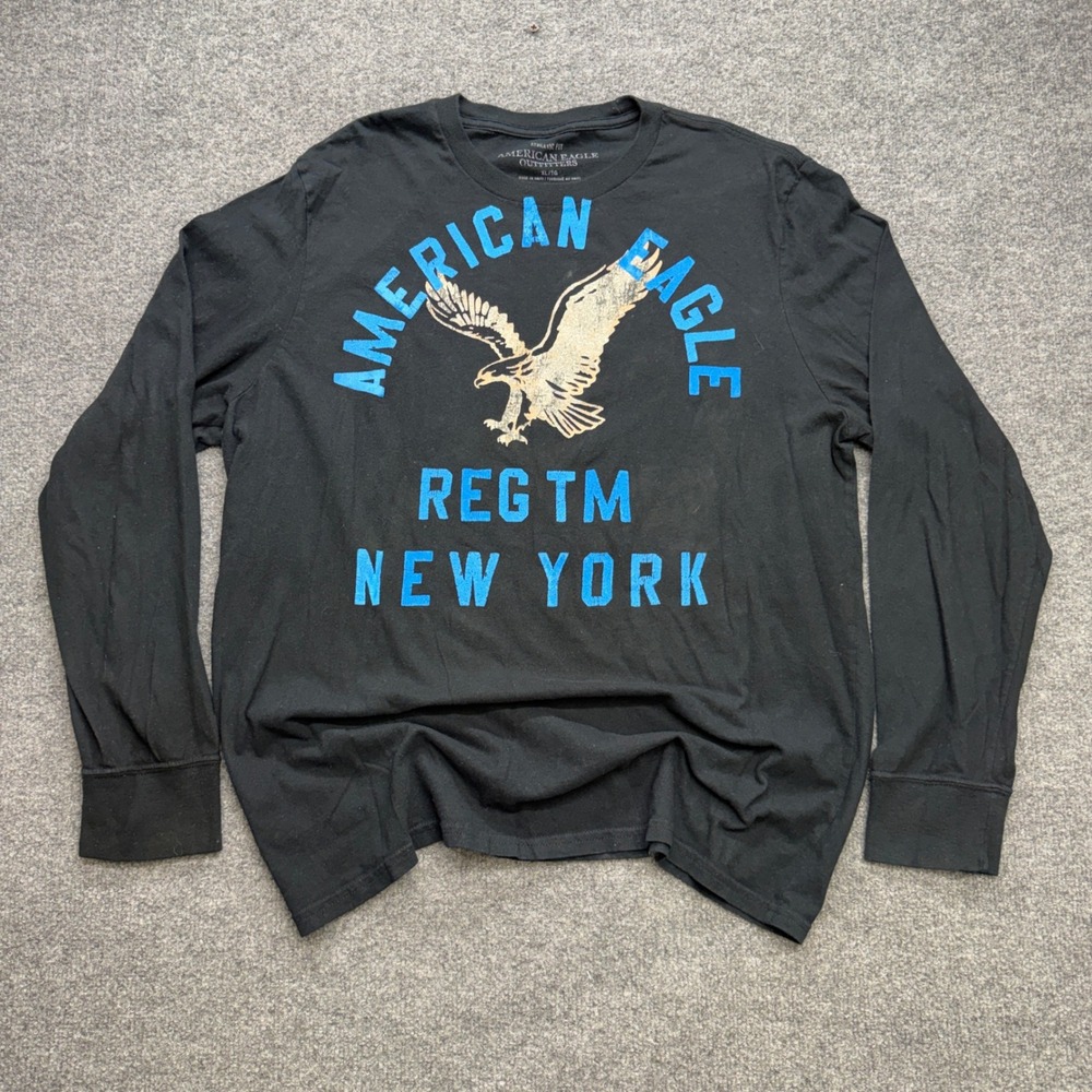American Eagle Outfitters‎ Mens XL Black Long Sleeve Graphic Eagle T-Shirt